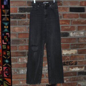 Garage Wide Leg Distressed Ripped Black Denim Jeans 00 23